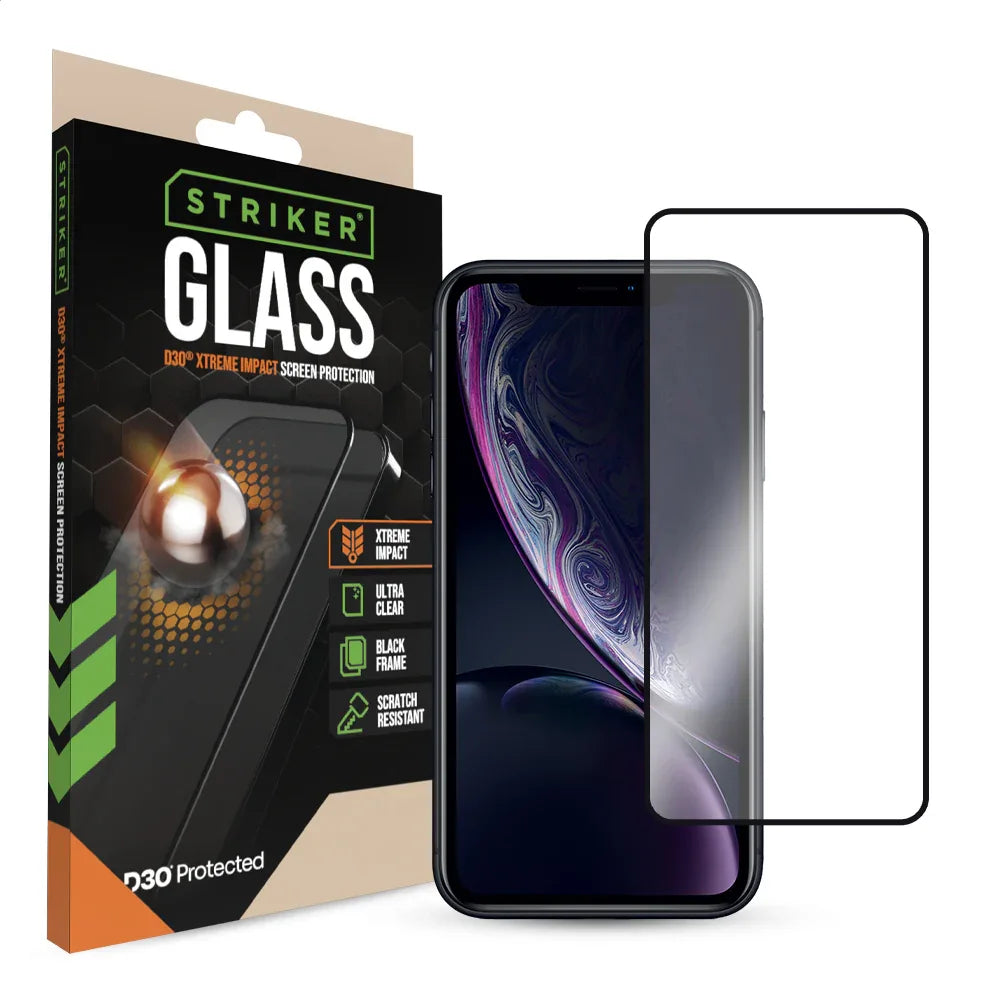 Striker D3O Xtreme Impact Glass Screen Protector - Black Frame - Apple Iphone Xr/11 - Essentify