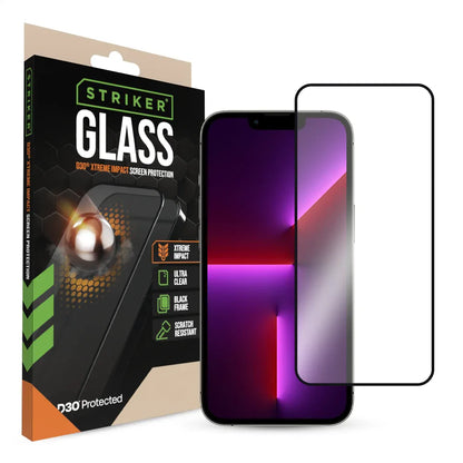 Striker D3O Xtreme Impact Glass Screen Protector - Black Frame - Apple Iphone 13/13 Pro/14/16E - Essentify