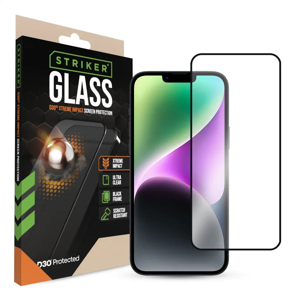 Striker D3O Xtreme Impact Glass Screen Protector - Black Frame - Apple Iphone 13 Pro Max/14 Plus - Essentify