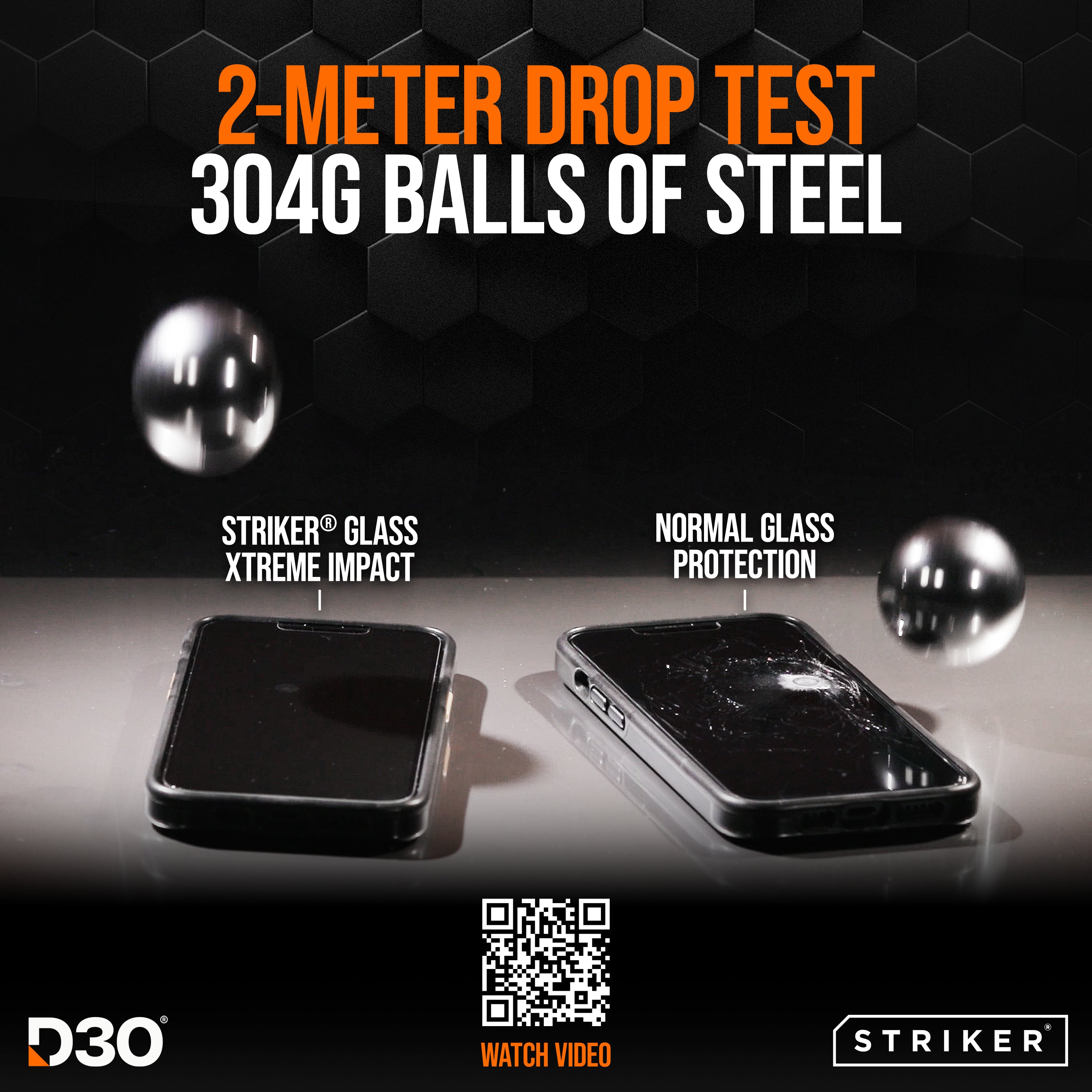 Striker D3O Xtreme Impact Glass Screen Protector - Black Frame - Apple Iphone 13 Pro Max/14 Plus