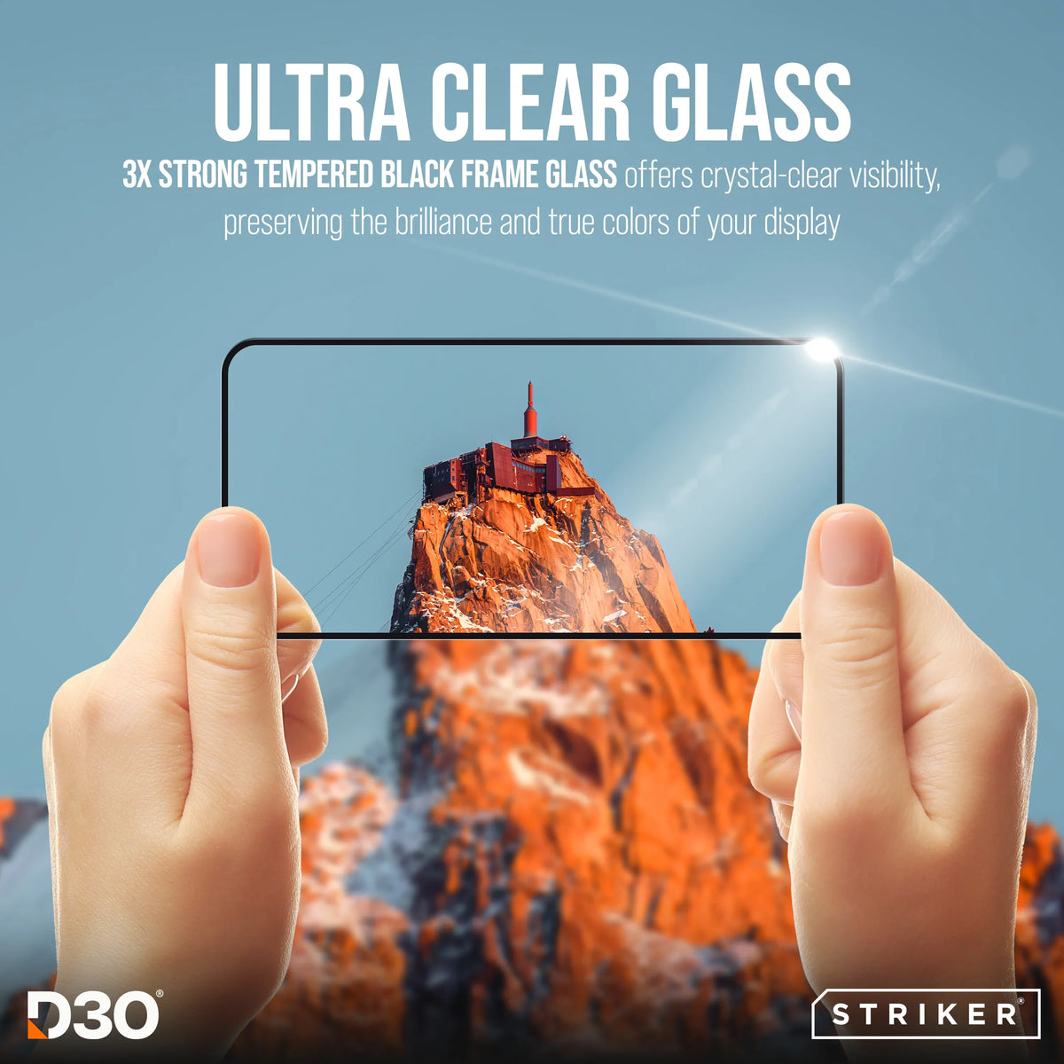 Striker D3O Xtreme Impact Glass Screen Protector - Black Frame - Apple Iphone 14 Pro/15/16 - Essentify