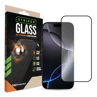 Striker D3O Xtreme Impact Glass Screen Protector - Black Frame - Apple Iphone 16 Pro - Essentify