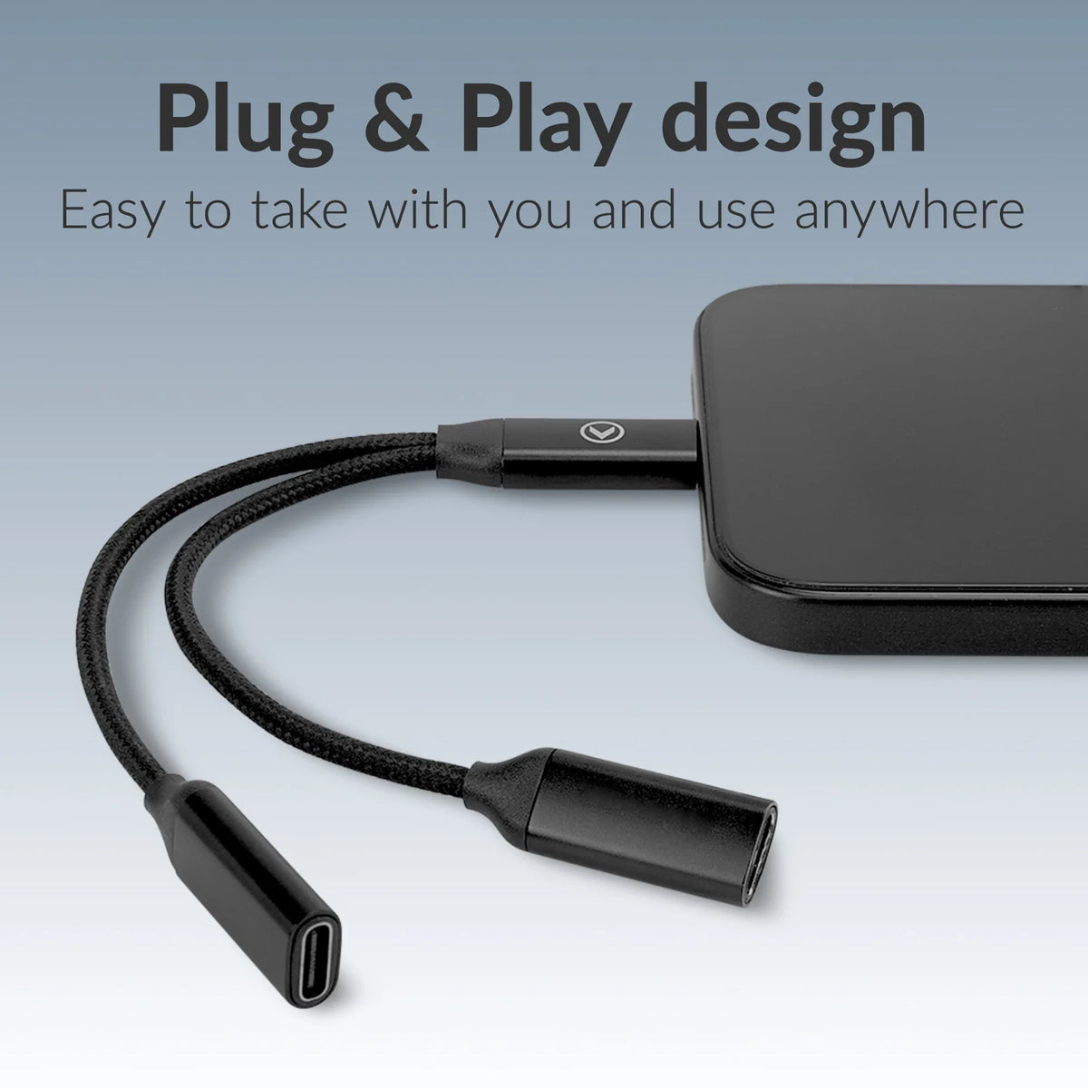 Mobilize Strong Nylon Usb-C Splitter For Audio And Charging 15Cm Black - Essentify