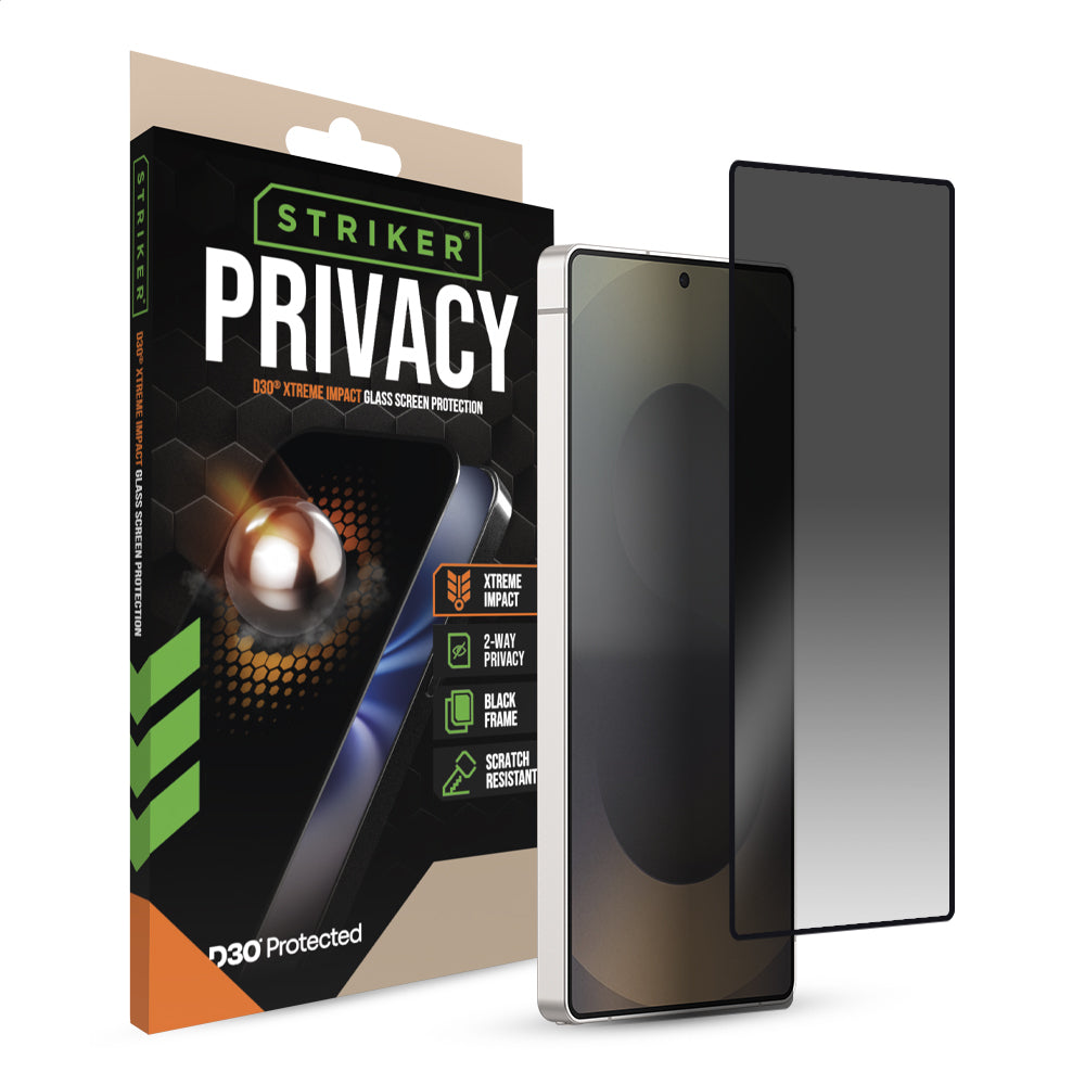Striker D3O Xtreme Impact Privacy Glass Screen Protector - Black Frame - Samsung Galaxy S25 Ultra 5G