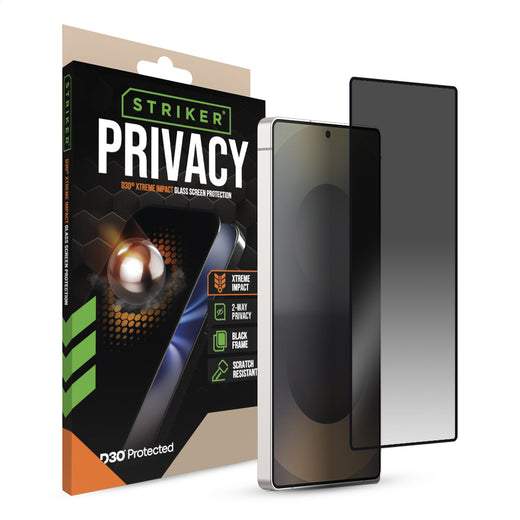 Striker D3O Xtreme Impact Privacy Glass Screen Protector - Black Frame - Samsung Galaxy S25 Ultra 5G