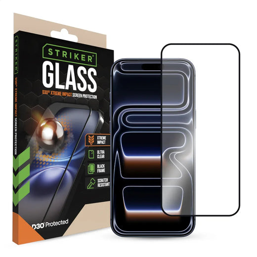 Striker D3O Xtreme Impact Glass Screen Protector - Black Frame - Apple Iphone 16 Pro Max/17 Pro Max - Essentify