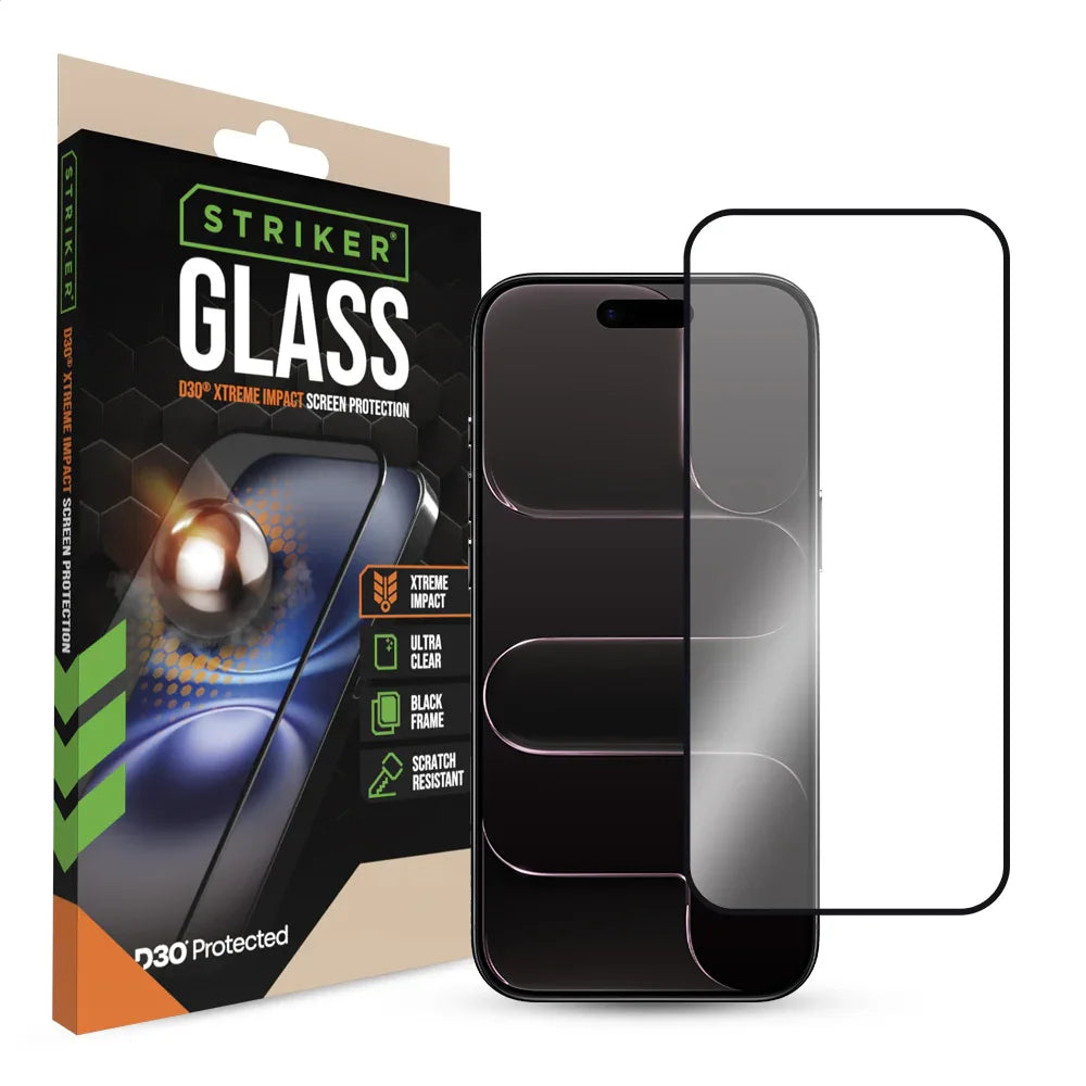 Striker D3O Xtreme Impact Glass Screen Protector - Black Frame - Apple Iphone Air - Essentify