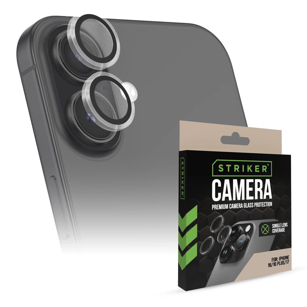 Striker Single Lens Glass Camera Protector - Transparent - Apple Iphone 16/16 Plus/17 - Essentify