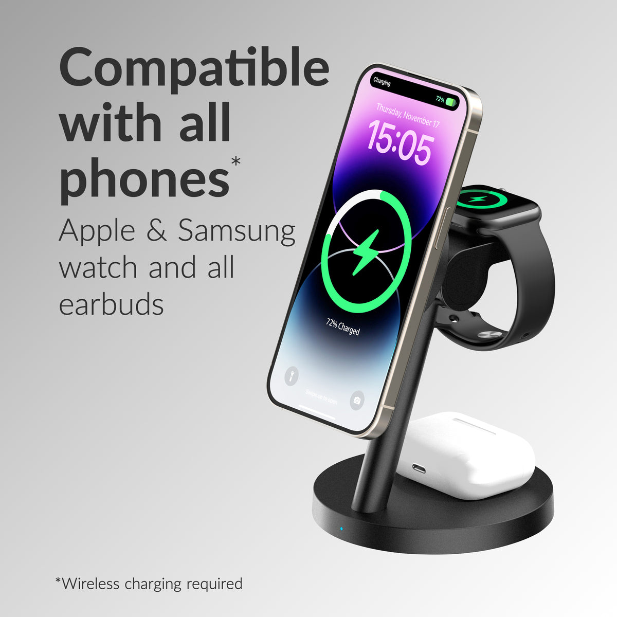 Mobilize 3In1 Charger Station Magsafe Compatible 25W Qi2.2 Black