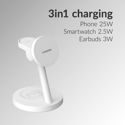 Mobilize 3In1 Charger Station Magsafe Compatible 25W Qi2.2 White