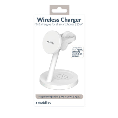 Mobilize 3In1 Charger Station Magsafe Compatible 25W Qi2.2 White