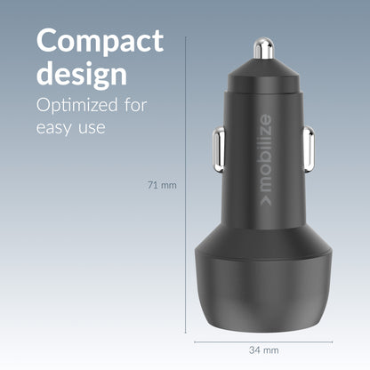 Mobilize Car Charger Usb + Usb-C 48W With Pd/Pps And Qc Black