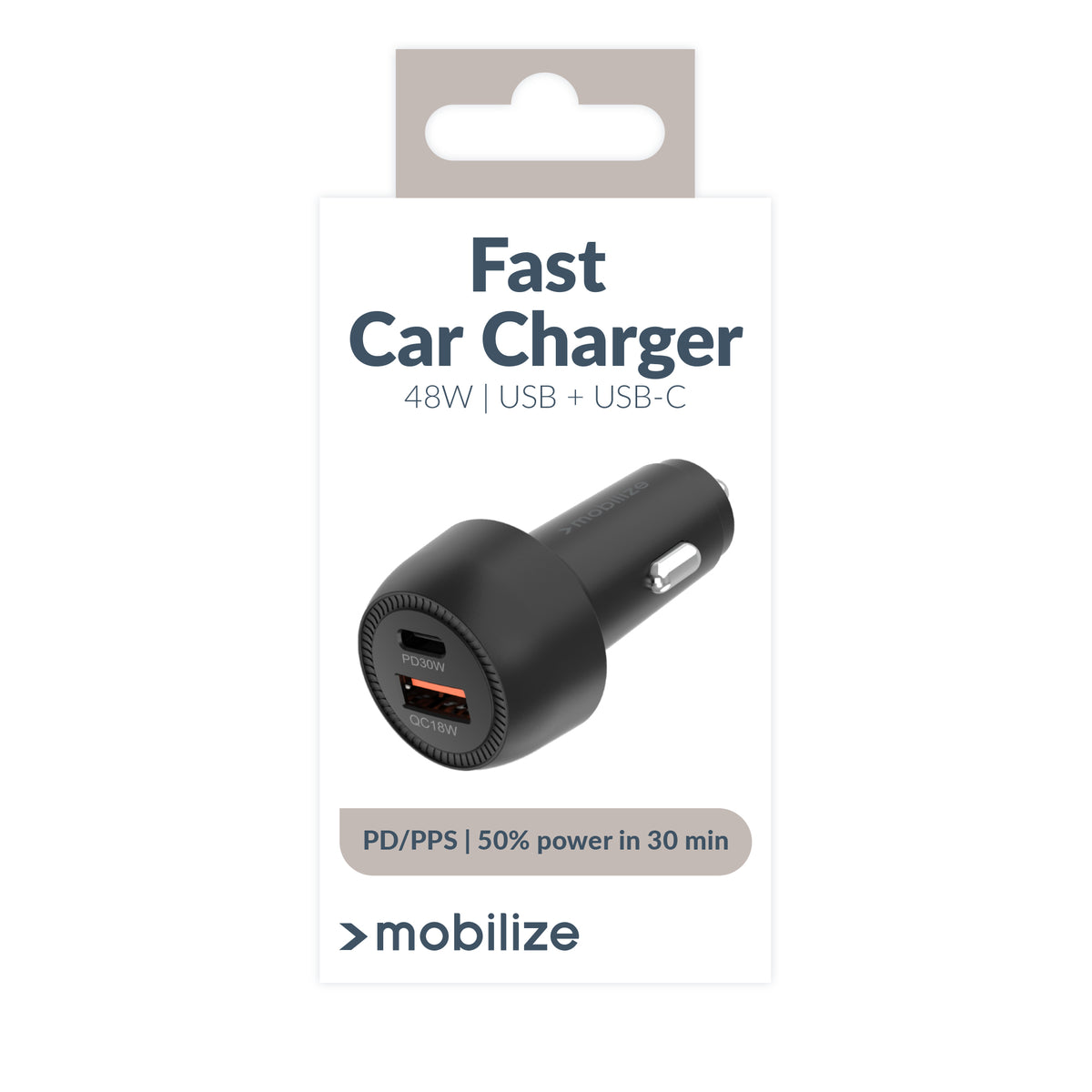 Mobilize Car Charger Usb + Usb-C 48W With Pd/Pps And Qc Black