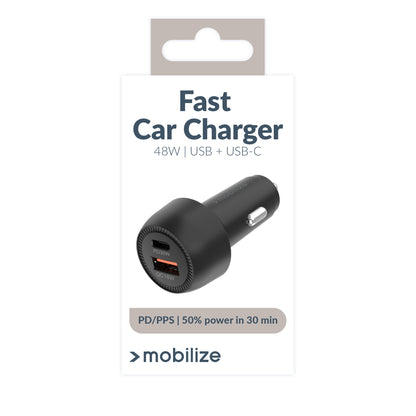 Mobilize Car Charger Usb + Usb-C 48W With Pd/Pps And Qc Black