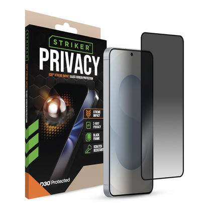 Striker D3O Xtreme Impact Privacy Glass Screen Protector - Black Frame - Samsung Galaxy S26 5G