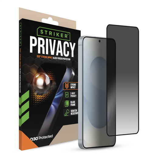 Striker D3O Xtreme Impact Privacy Glass Screen Protector - Black Frame - Samsung Galaxy S26 5G