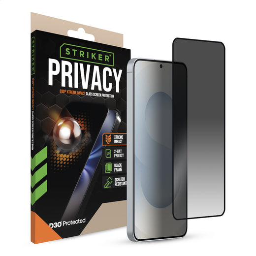 Striker D3O Xtreme Impact Privacy Glass Screen Protector - Black Frame - Samsung Galaxy S26+ 5G