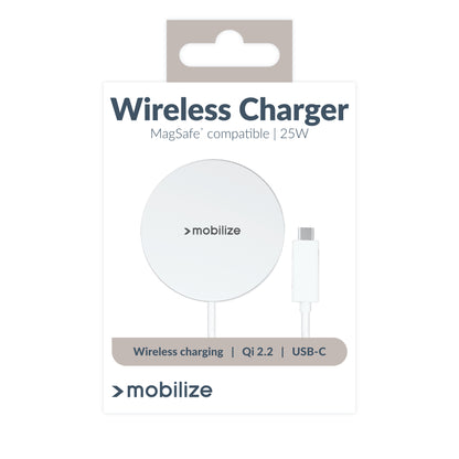 Mobilize Magnetic Wireless Charger Magsafe Compatible 25W Qi2.2 White Aluminium