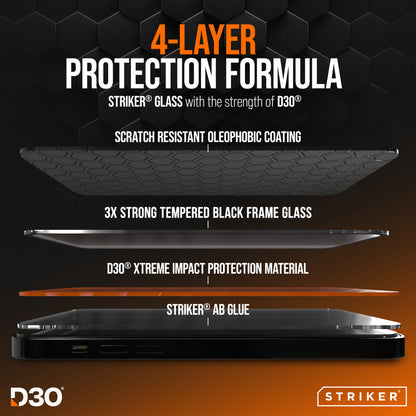 Striker D3O Xtreme Impact Glass Screen Protector - Black Frame - Samsung Galaxy A36 5G/A37 5G/A27 5G