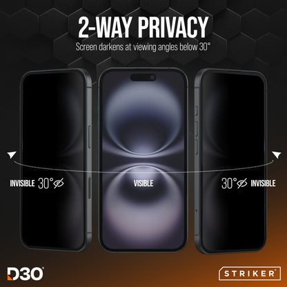 Striker D3O Xtreme Impact Privacy Glass Screen Protector - Black Frame - Apple Iphone 17E