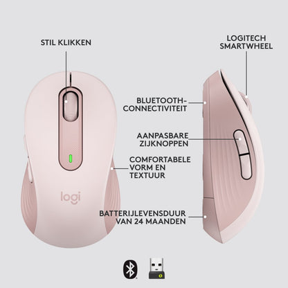 Logitech Signature M650 | Draadloze Muis | Rechtshandig | RF + Bluetooth | 2000 DPI | Roze