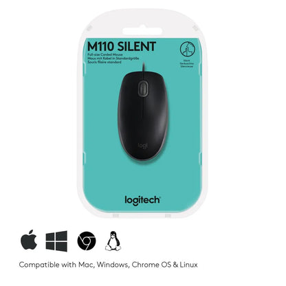 Logitech B110 Silent | Bekabelde Muis | Links- en Rechtshandig | USB-A | 1000 DPI | Zwart - Essentify