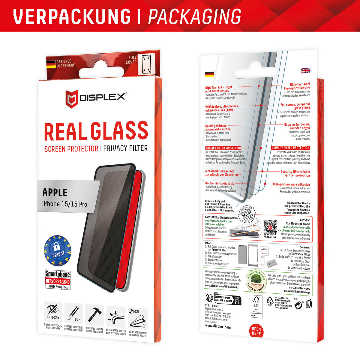 Displex Privacy Glass Fc Apple Iphone 15/15 Pro