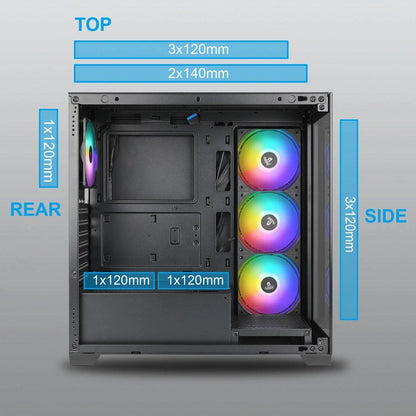 Case Azza Neptun 491 | Midi Tower | RGB | Zwart en Hout