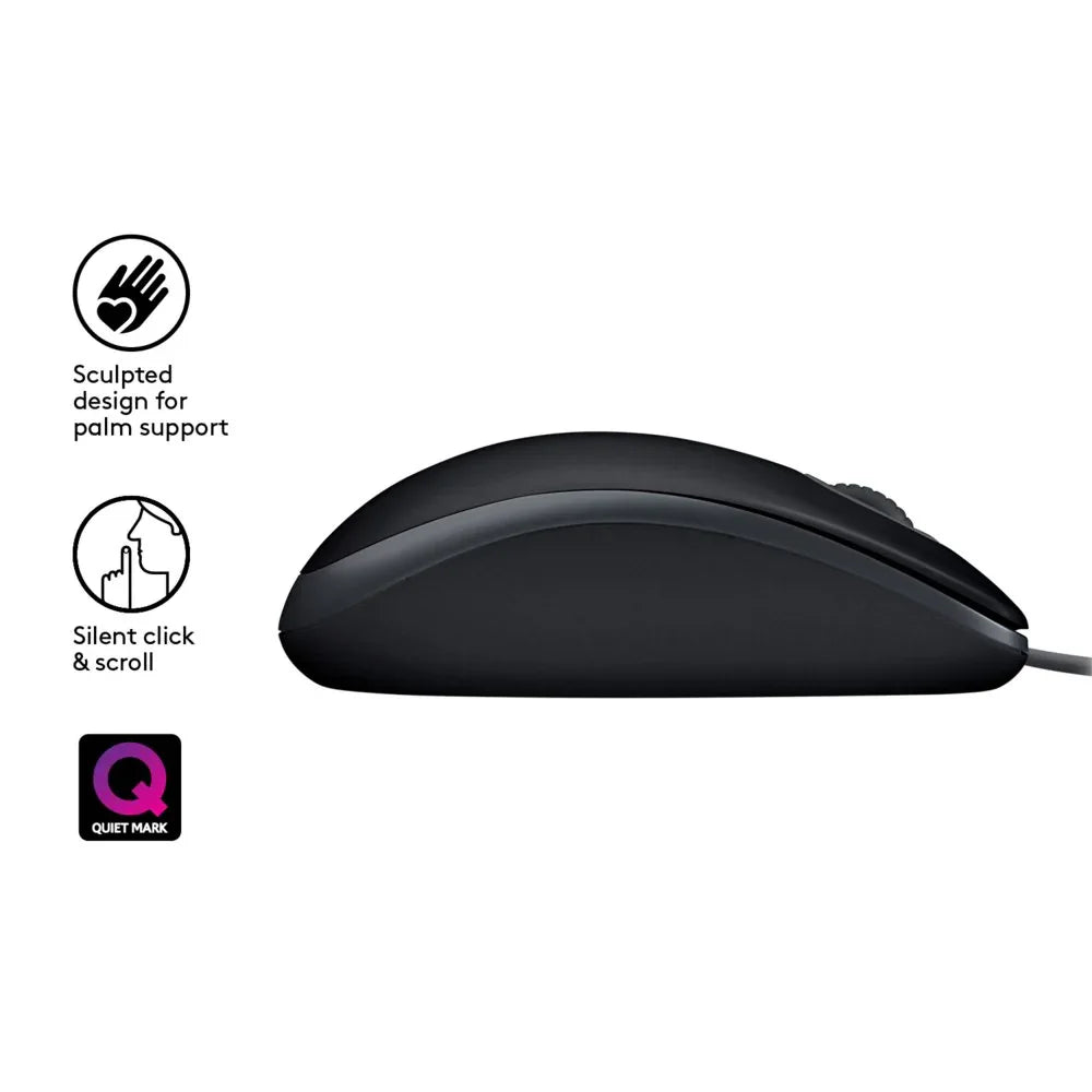 Logitech B110 Silent | Bekabelde Muis | Links- en Rechtshandig | USB-A | 1000 DPI | Zwart - Essentify