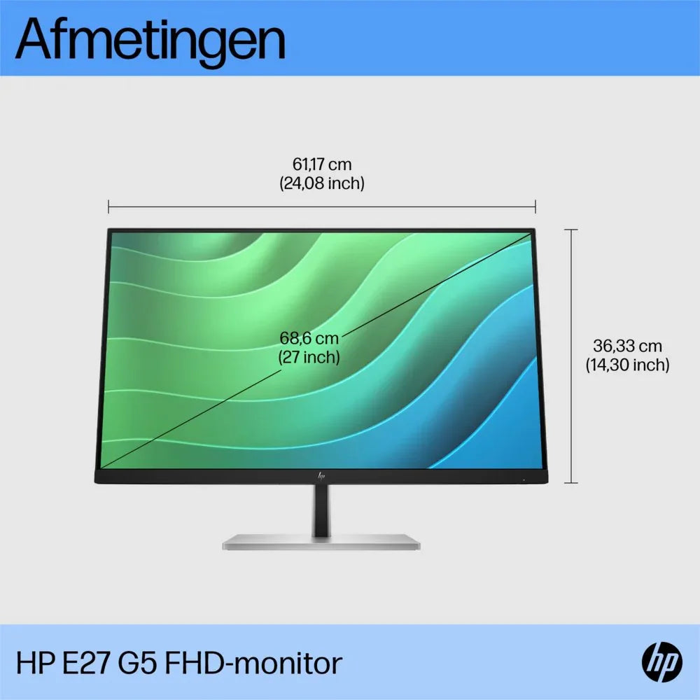 HP E27 G5 27'' | 1920x1080 IPS | 75Hz | USB-Hub | Ergonomisch Design | Full HD Monitor - Essentify