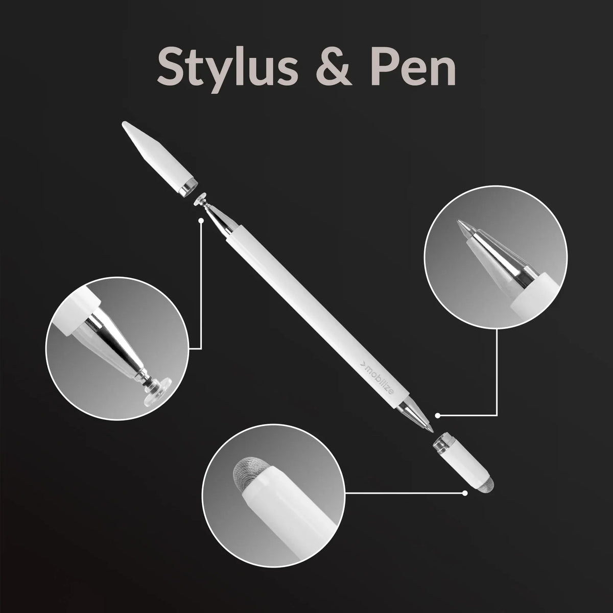 Mobilize High Sensitive 2In1 Capacitive Stylus Pen White - Essentify