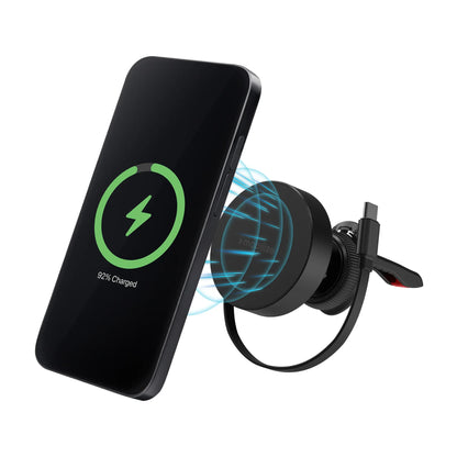 Mobilize Magsafe Compatible Car Holder/Charger 7.5W/10W/15W With Retractable Usb-C Cable Black - Essentify
