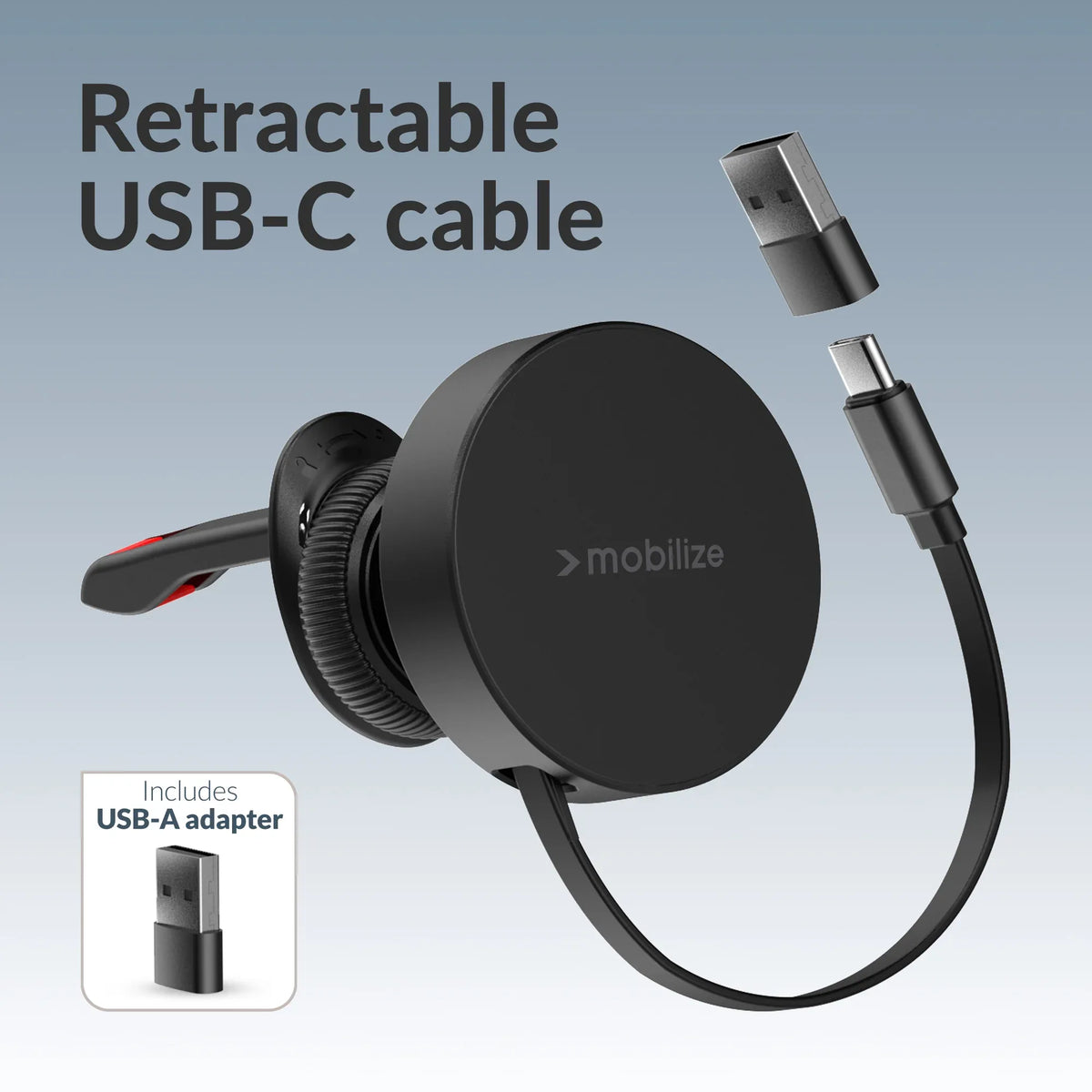 Mobilize Magsafe Compatible Car Holder/Charger 7.5W/10W/15W With Retractable Usb-C Cable Black - Essentify