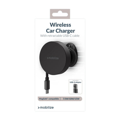 Mobilize Magsafe Compatible Car Holder/Charger 7.5W/10W/15W With Retractable Usb-C Cable Black - Essentify