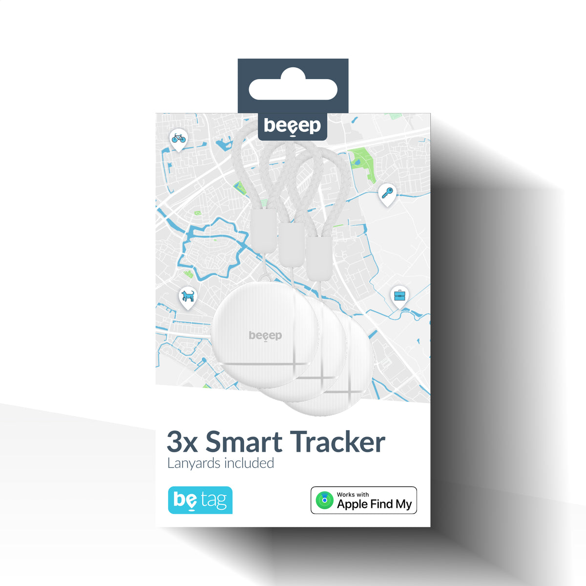 Beeep Betag Find My Tracker White & Keychain White - 3 Pack