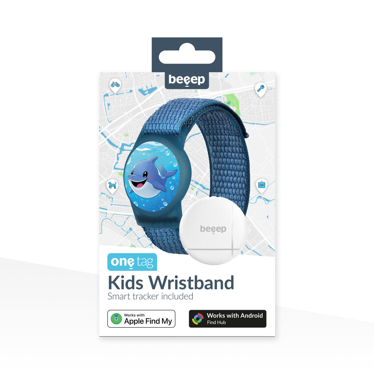 Beeep Onetag Apple Find My & Android Tracker - Kids Wristband Velcro Dolphin