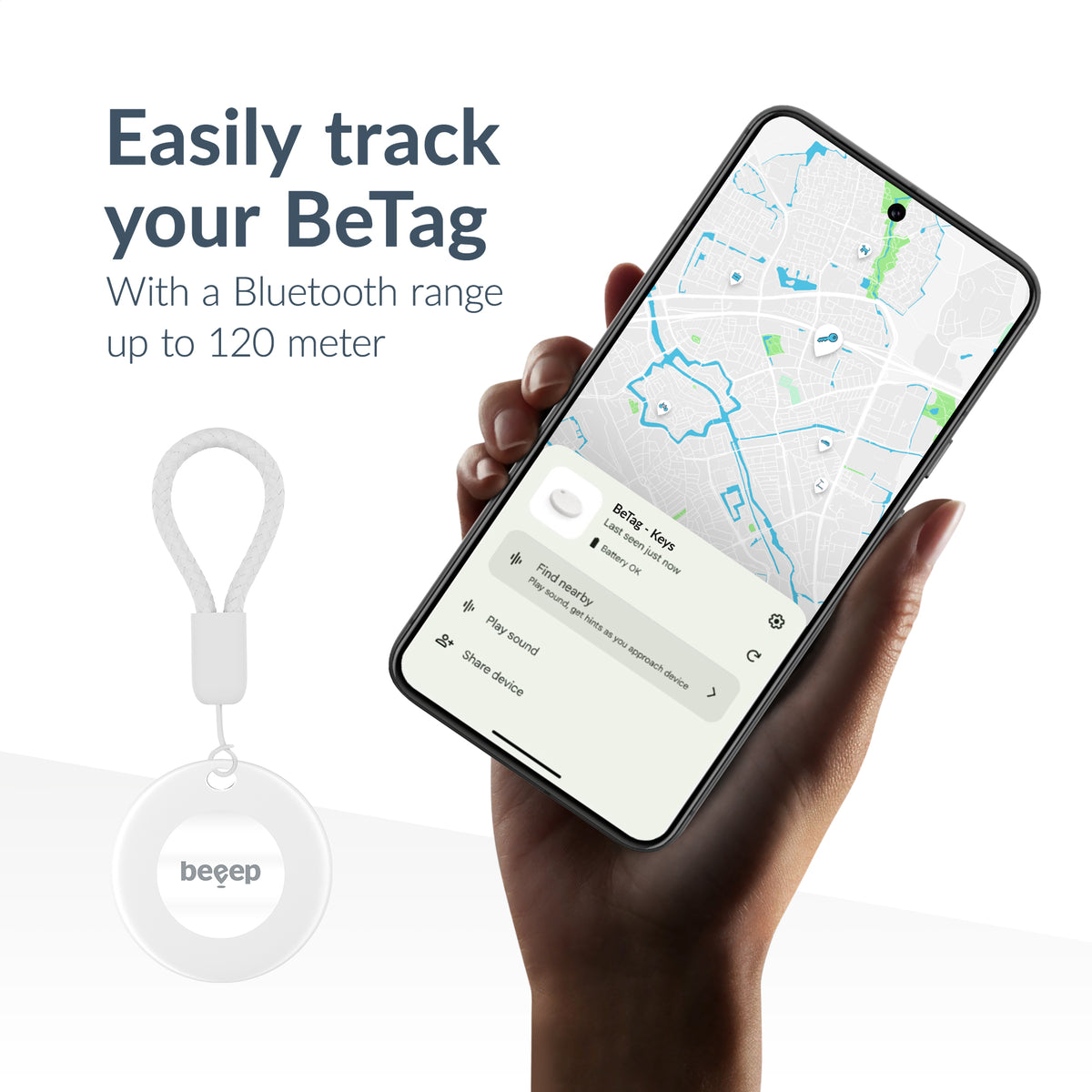 Beeep Betag Android Tracker White & Keychain White - 1 Pack