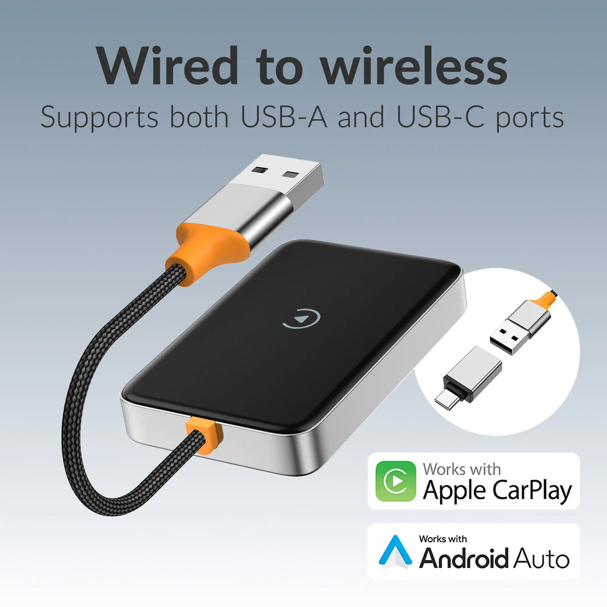 Mobilize Premium 2In1 Adapter For Wireless Apple Carplay/Android Auto Black - Essentify