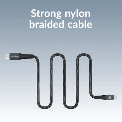 Mobilize Magnetic Nylon Cable - Usb-C To Usb-C - 1M. - 100W Black