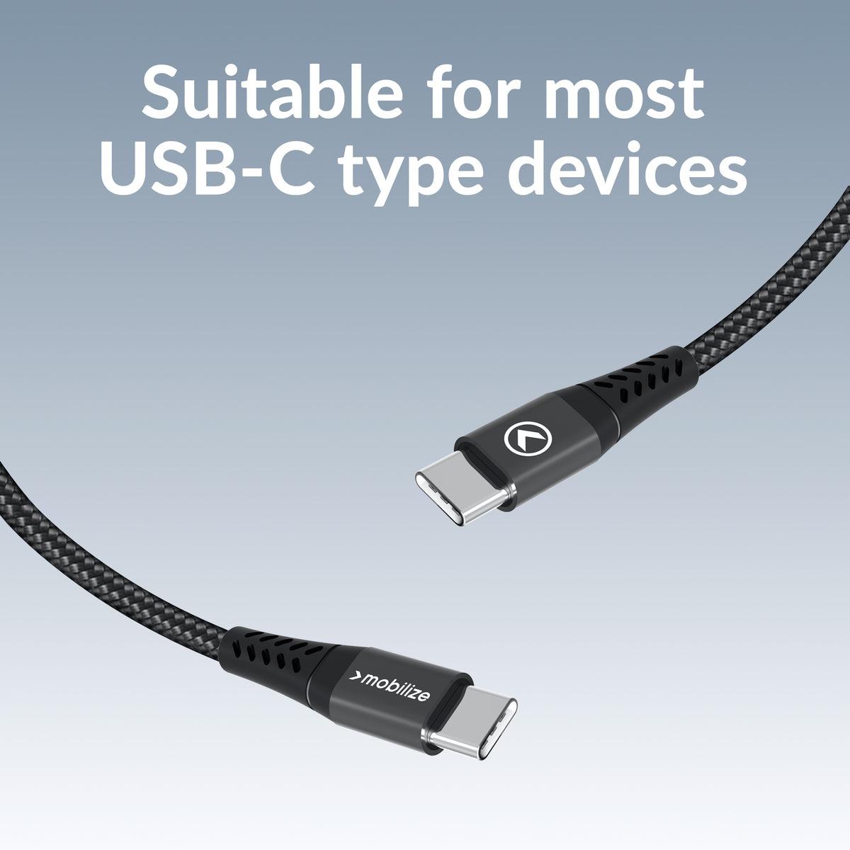 Mobilize Magnetic Nylon Cable - Usb-C To Usb-C - 1M. - 100W Black