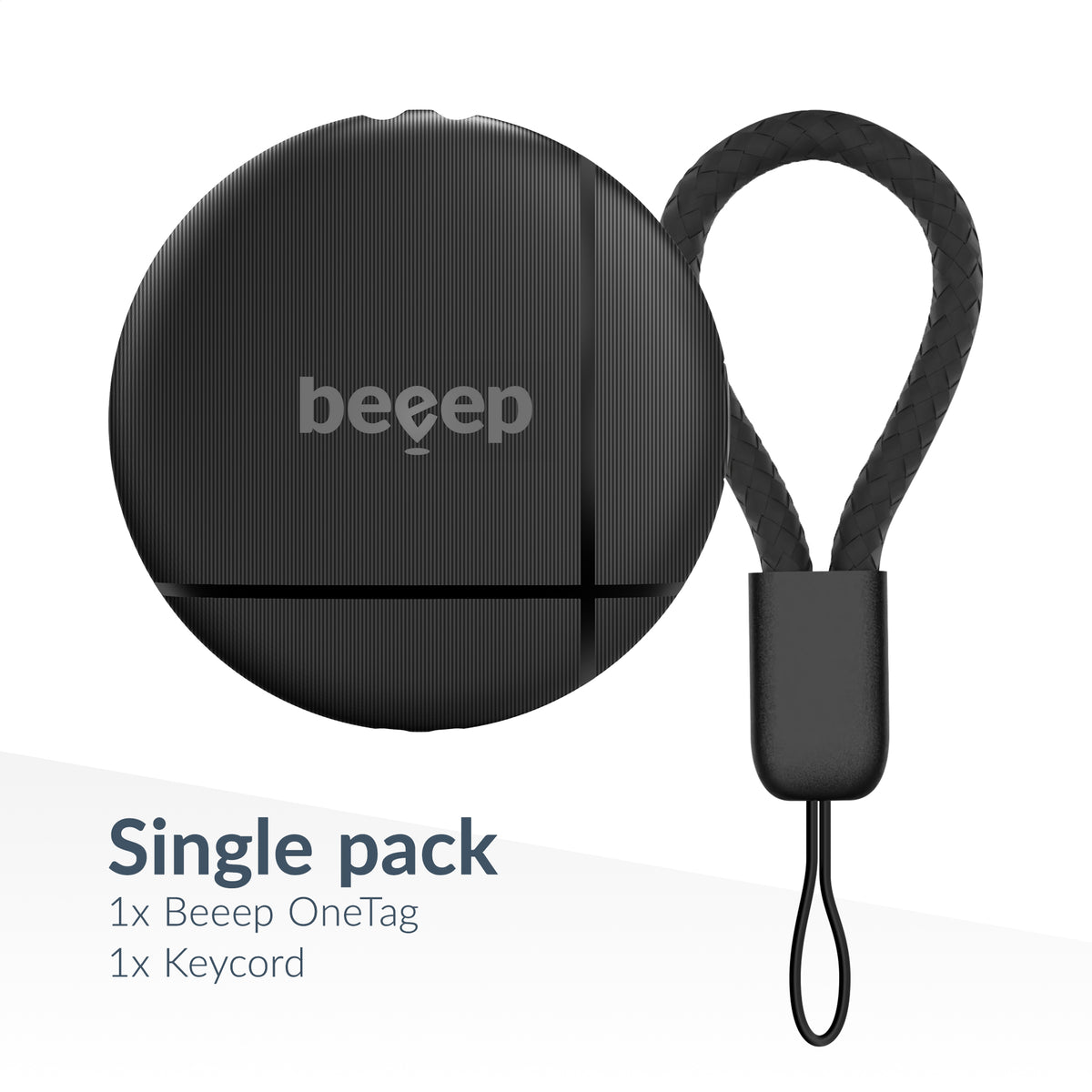 Beeep Onetag Apple Find My & Android Tracker Black & Keychain Black - 1 Pack