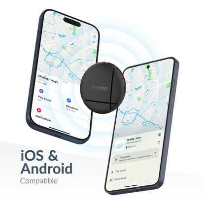 Beeep Onetag Apple Find My & Android Tracker Black & Keychain Black - 1 Pack