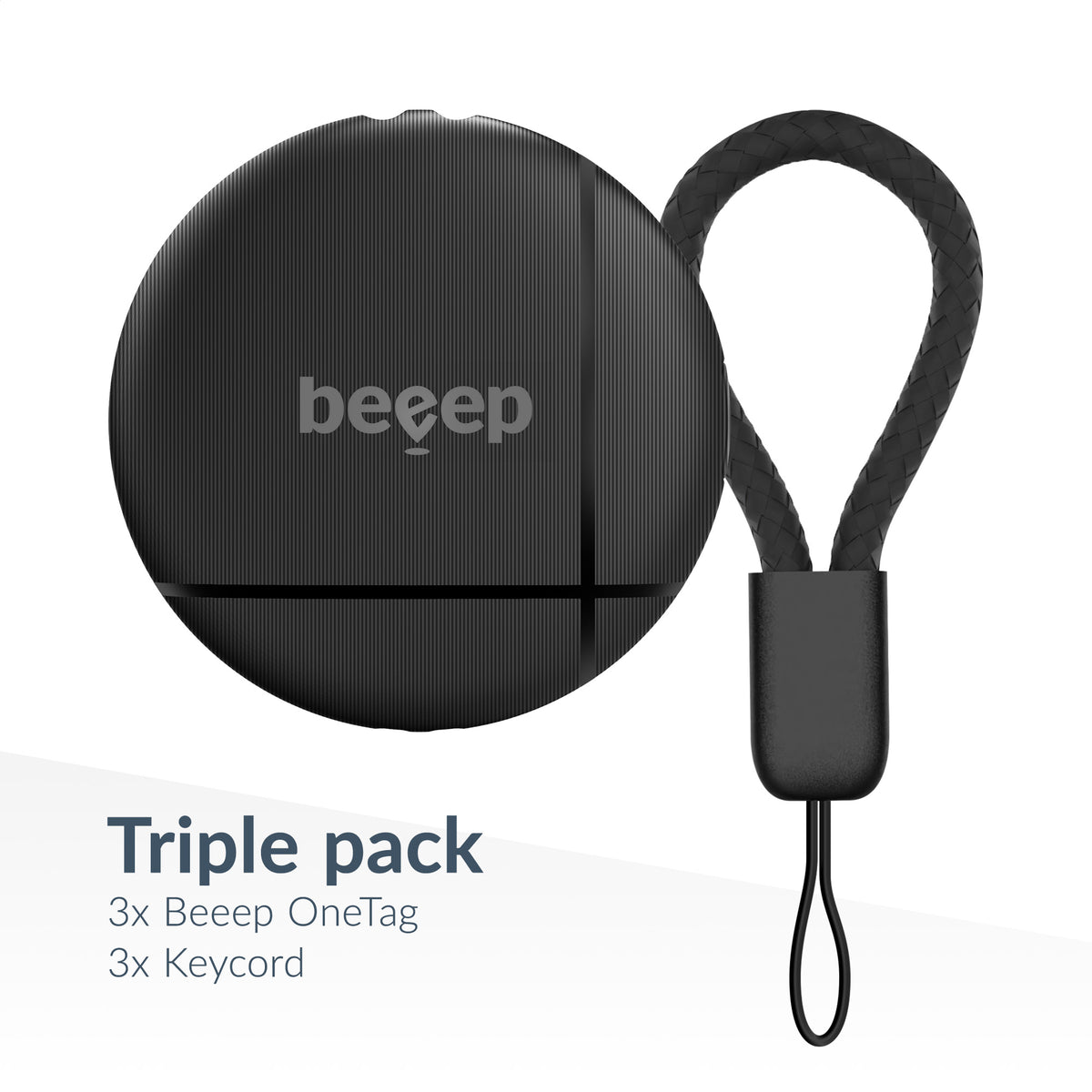 Beeep Onetag Apple Find My & Android Tracker Black & Keychain Black - 3 Pack