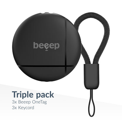 Beeep Onetag Apple Find My & Android Tracker Black & Keychain Black - 3 Pack