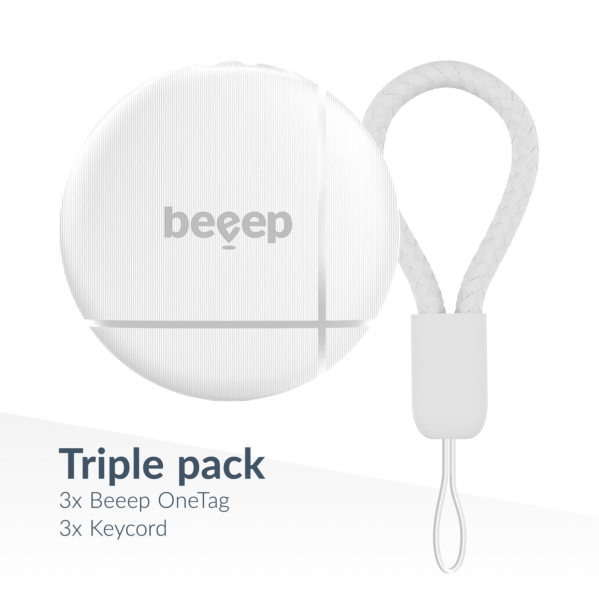 Beeep Onetag Apple Find My & Android Tracker White & Keychain White - 3 Pack