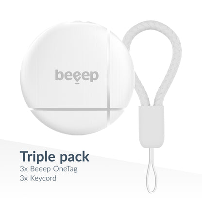 Beeep Onetag Apple Find My & Android Tracker White & Keychain White - 3 Pack