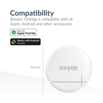 Beeep Onetag Apple Find My & Android Tracker White & Keychain White - 3 Pack