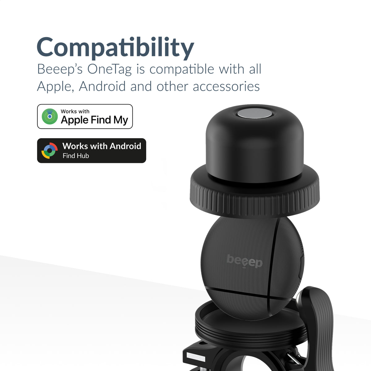 Beeep Onetag Apple Find My & Android Tracker Black & Bicycle Bell