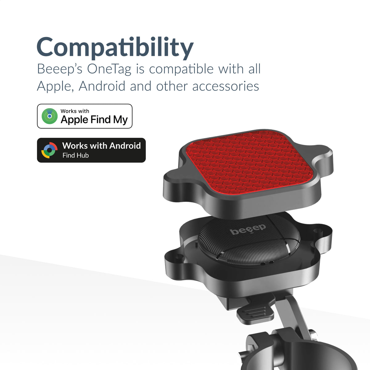 Beeep Onetag Apple Find My & Android Tracker Black & Bicycle Reflector