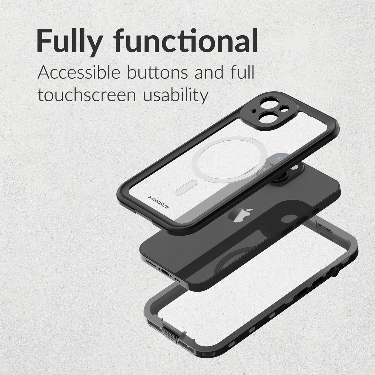 Mobilize Magsafe Compatible Waterproof Case Apple Iphone 15 Pro Max Clear/Black